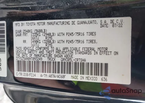 2022 Toyota Tacoma Sr5 V6 from USA, damaged, VIN 3TYSZ5AN8NT093249